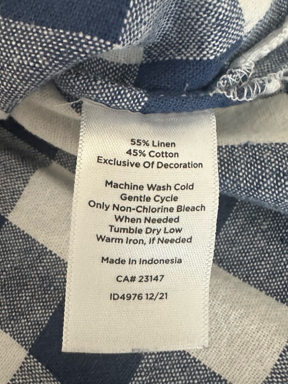 Talbots XL Petite Linen and Cotton Blue and White Gingham Sleeveless Shirt Top - Picture 5 of 7